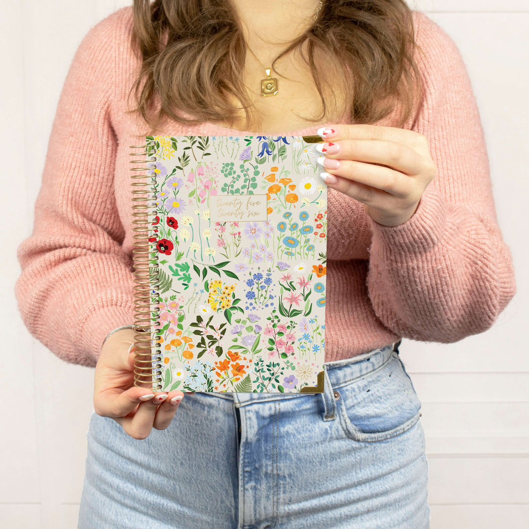 2025-26 Hard Cover Planner, 5.5" x 8.25", Garden Party, Beige