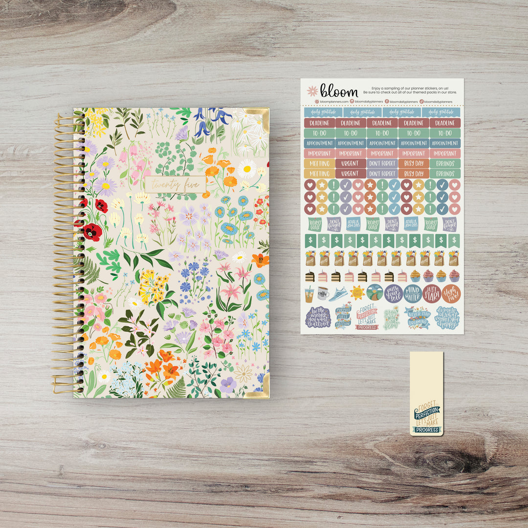 2025 Hard Cover Planner, 5.5" x 8.25", Garden Party, Beige