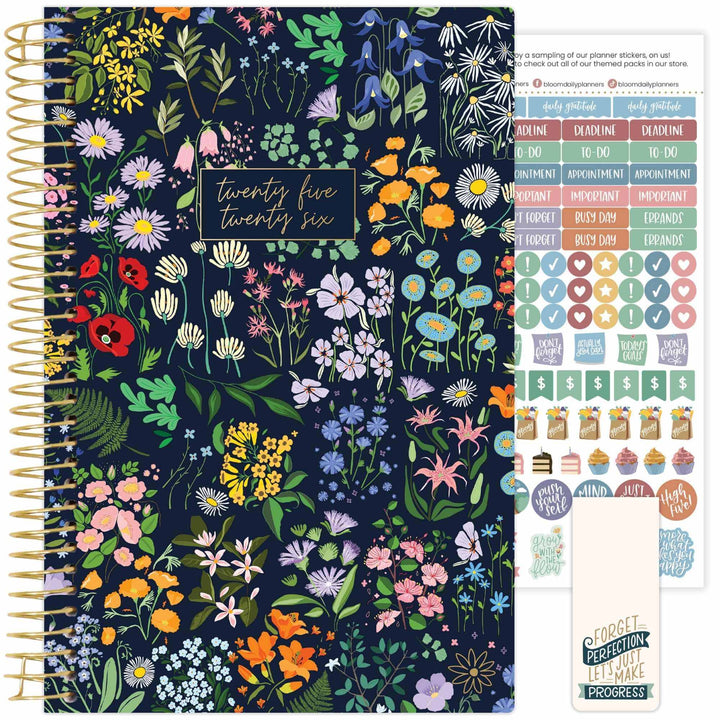 2025-26 Soft Cover Planner, 5.5" x 8.25", Garden Party, Navy