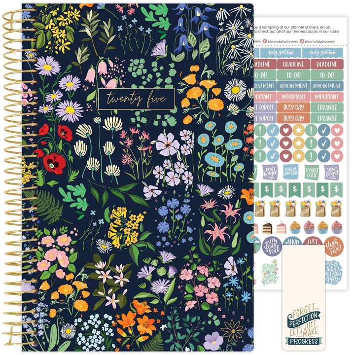 2025 Soft Cover Planner, 5.5" x 8.25", Garden Party, Navy