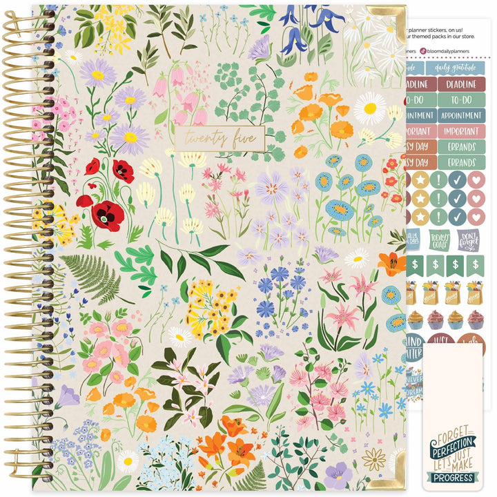 2025 Hard Cover Planner, 8.5" x 11", Garden Party, Beige