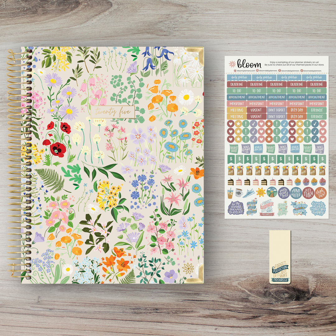 2025 Hard Cover Planner, 8.5" x 11", Garden Party, Beige