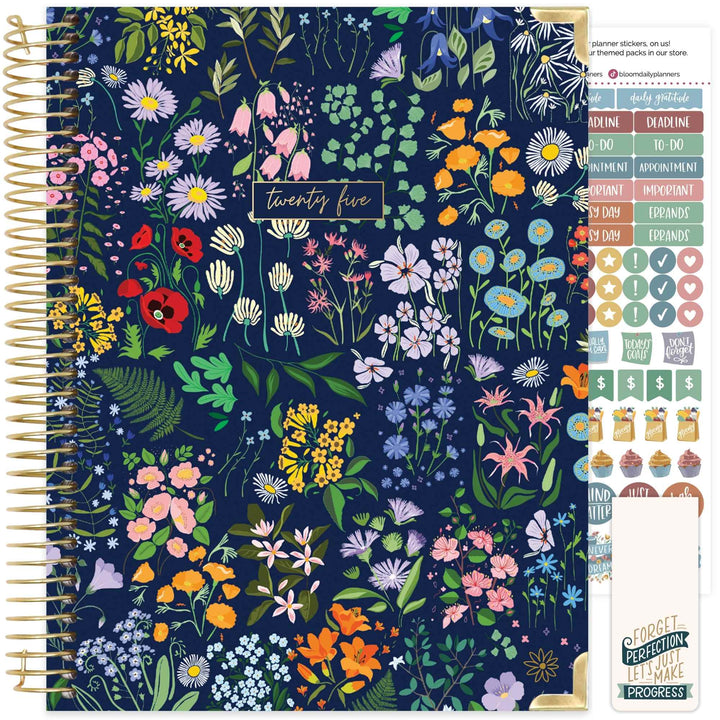 2025 Hard Cover Planner, 8.5" x 11", Garden Party, Navy