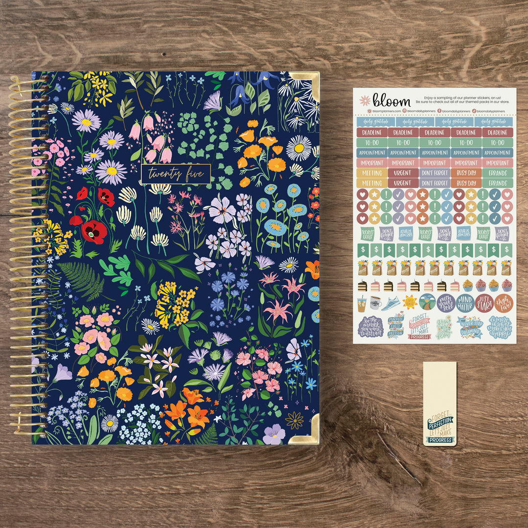 2025 Hard Cover Planner, 8.5" x 11", Garden Party, Navy