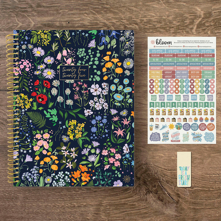 2024-25 Soft Cover Planner, 8.5" x 11", Garden Party, Navy