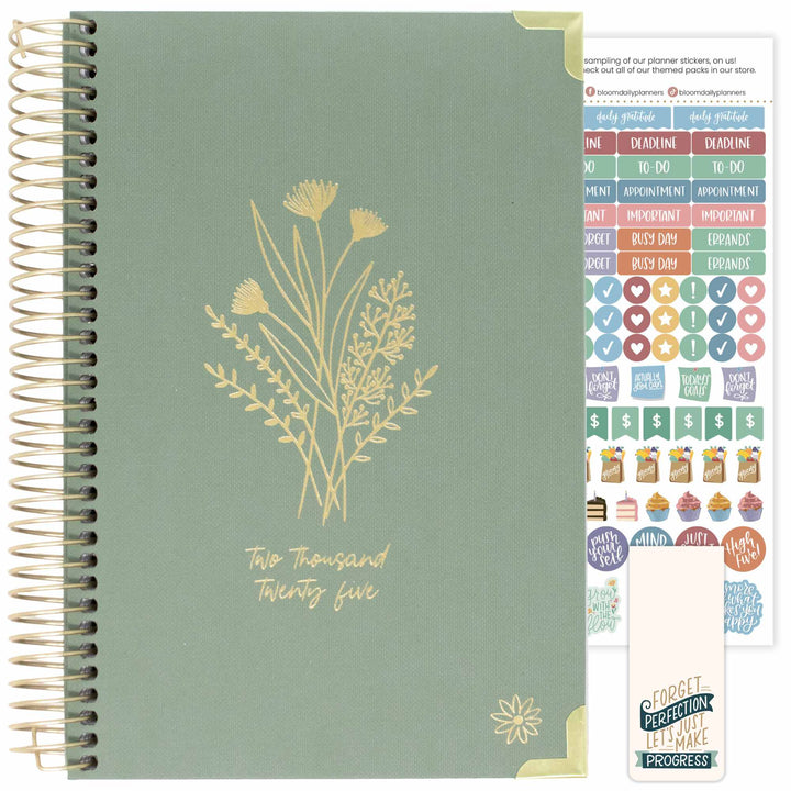 2025 Hard Cover Planner, 5.5" x 8.25", Green Linen