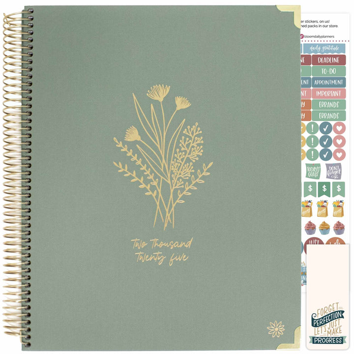 2025 Hard Cover Planner, 8.5" x 11", Green Linen