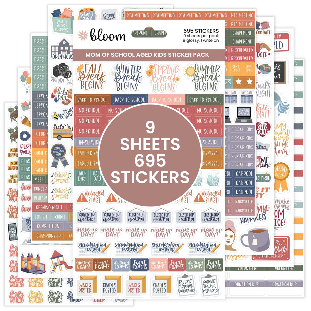 Mom themed sticker pack with various designs and text on a white background