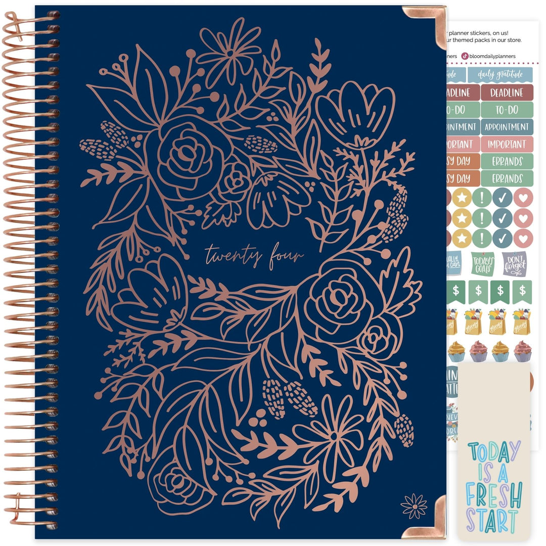 2024 Hard Cover Planner, 8.5" x 11", Embroidery, Navy