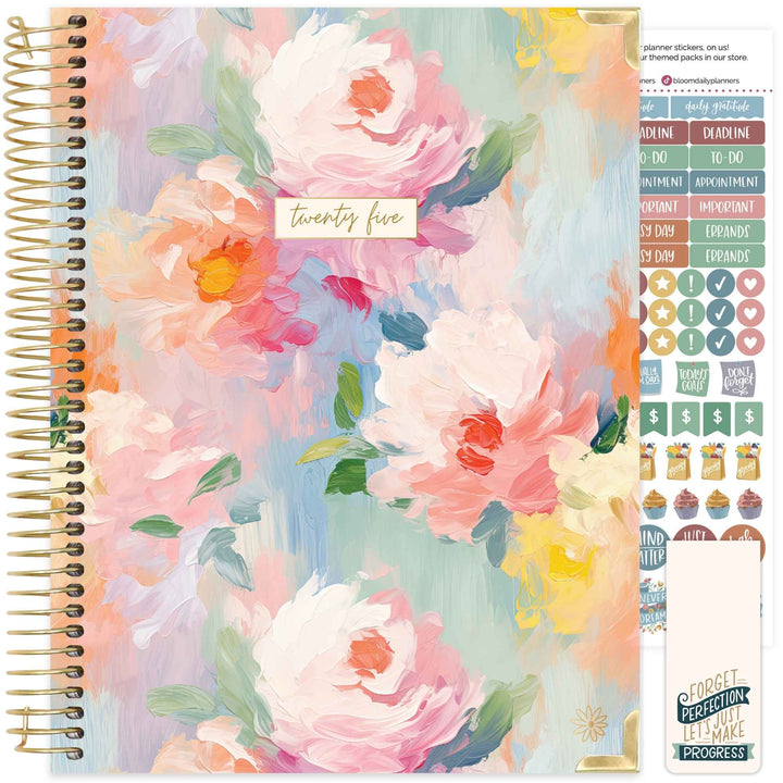 2025 Hard Cover Planner, 8.5" x 11", Painted Peonies