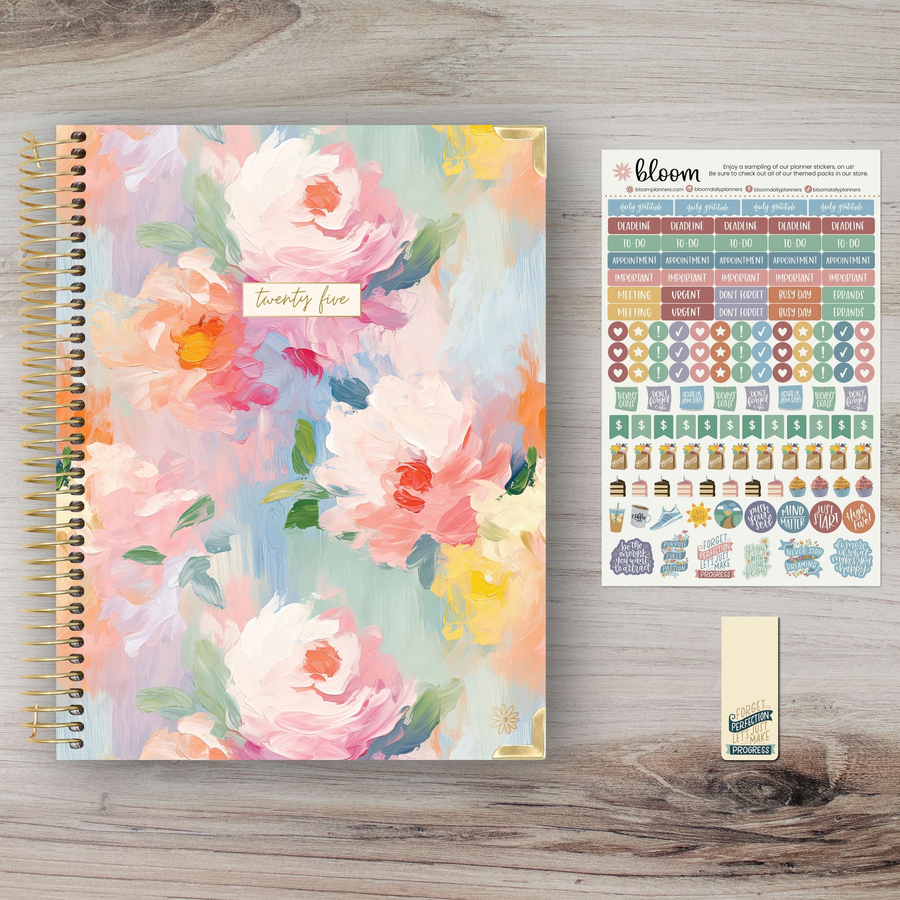 2025 Hard Cover Planner, 8.5" x 11", Painted Peonies bloom daily planners