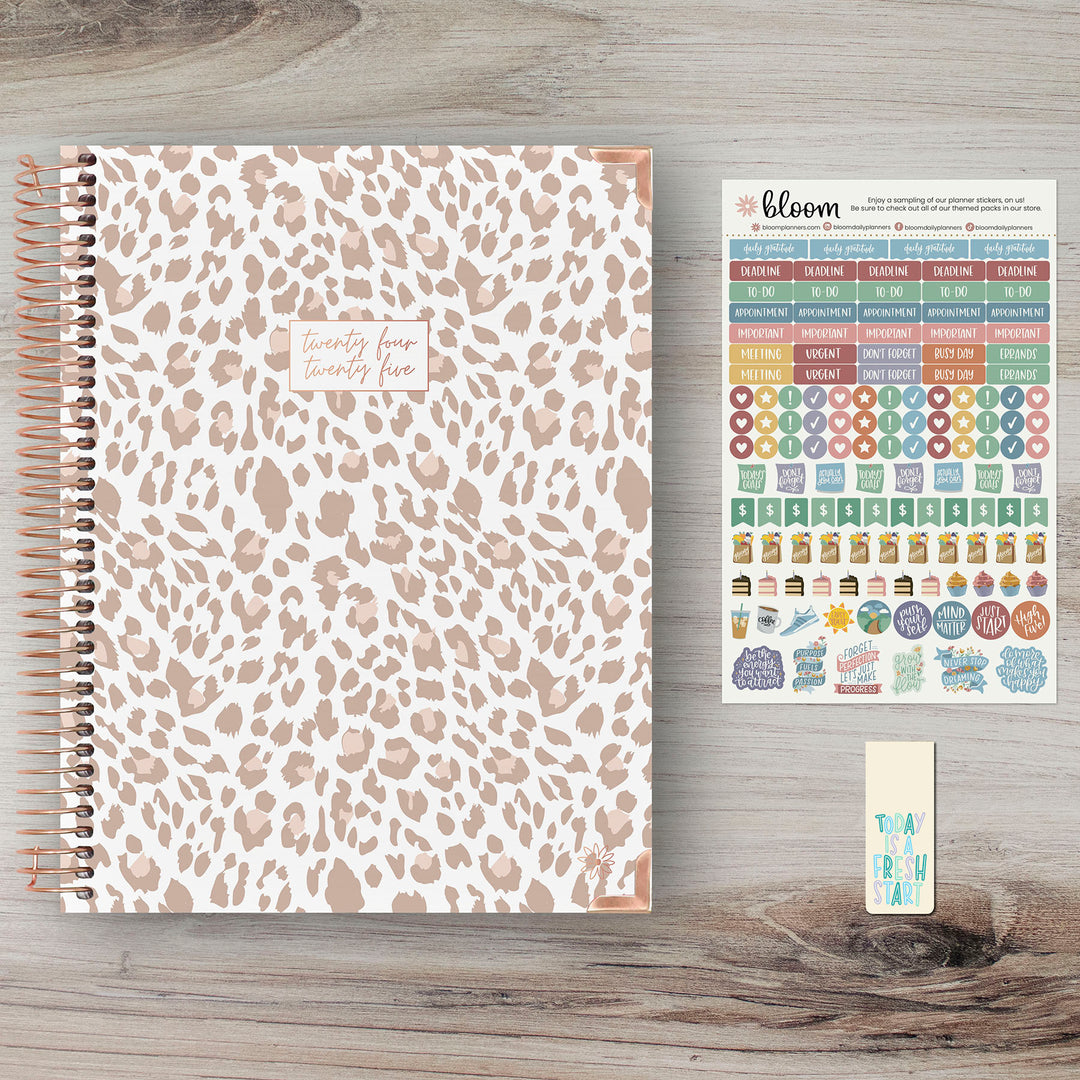 2024-25 Hard Cover Planner, 8.5" x 11", Tan Leopard