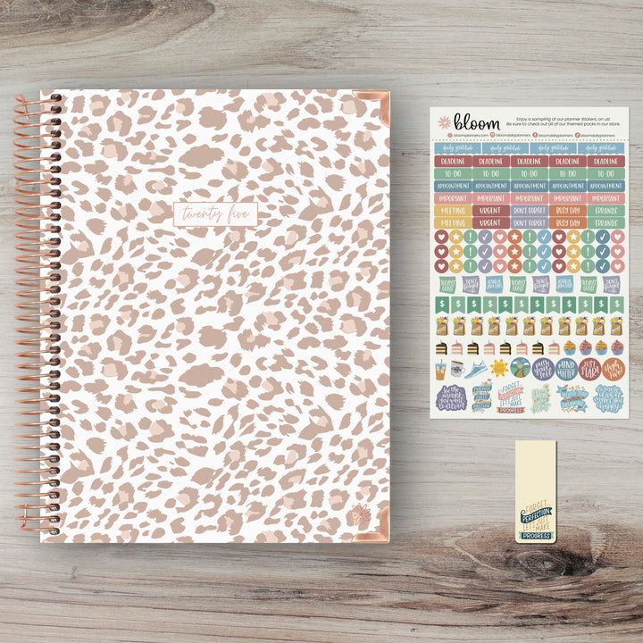 2025 Hard Cover Planner, 8.5" x 11", Tan Leopard