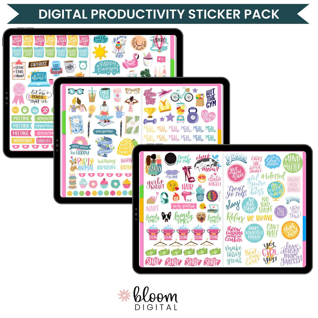 Digital Sticker Pack, Productivity Stickers