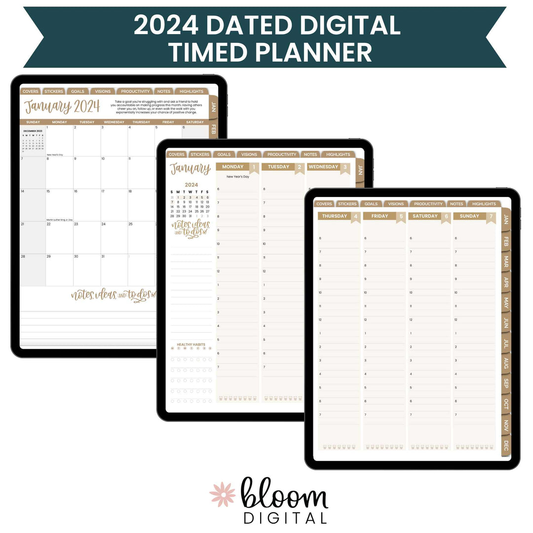 Digital 2024 Calendar Year Daily Weekly Planner, for Digital
