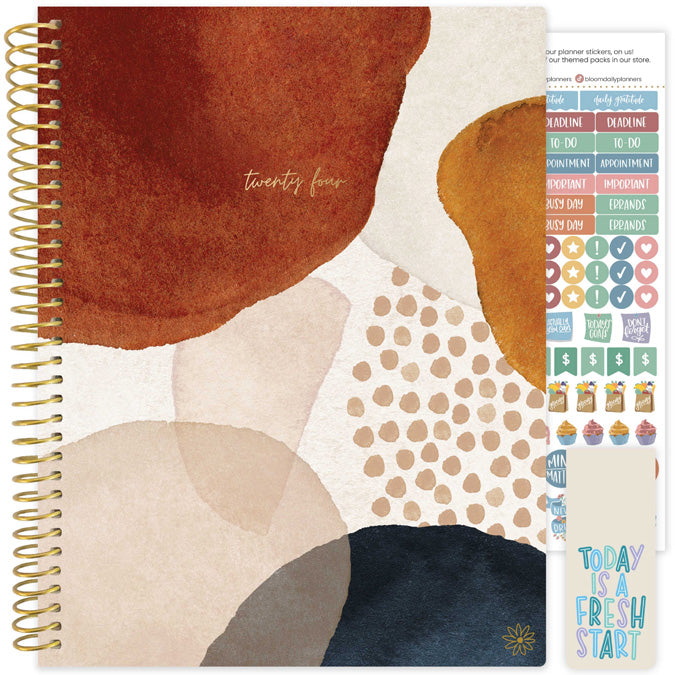 2024 Soft Cover Planner, 8.5" x 11", Earthy Abstract, Blue