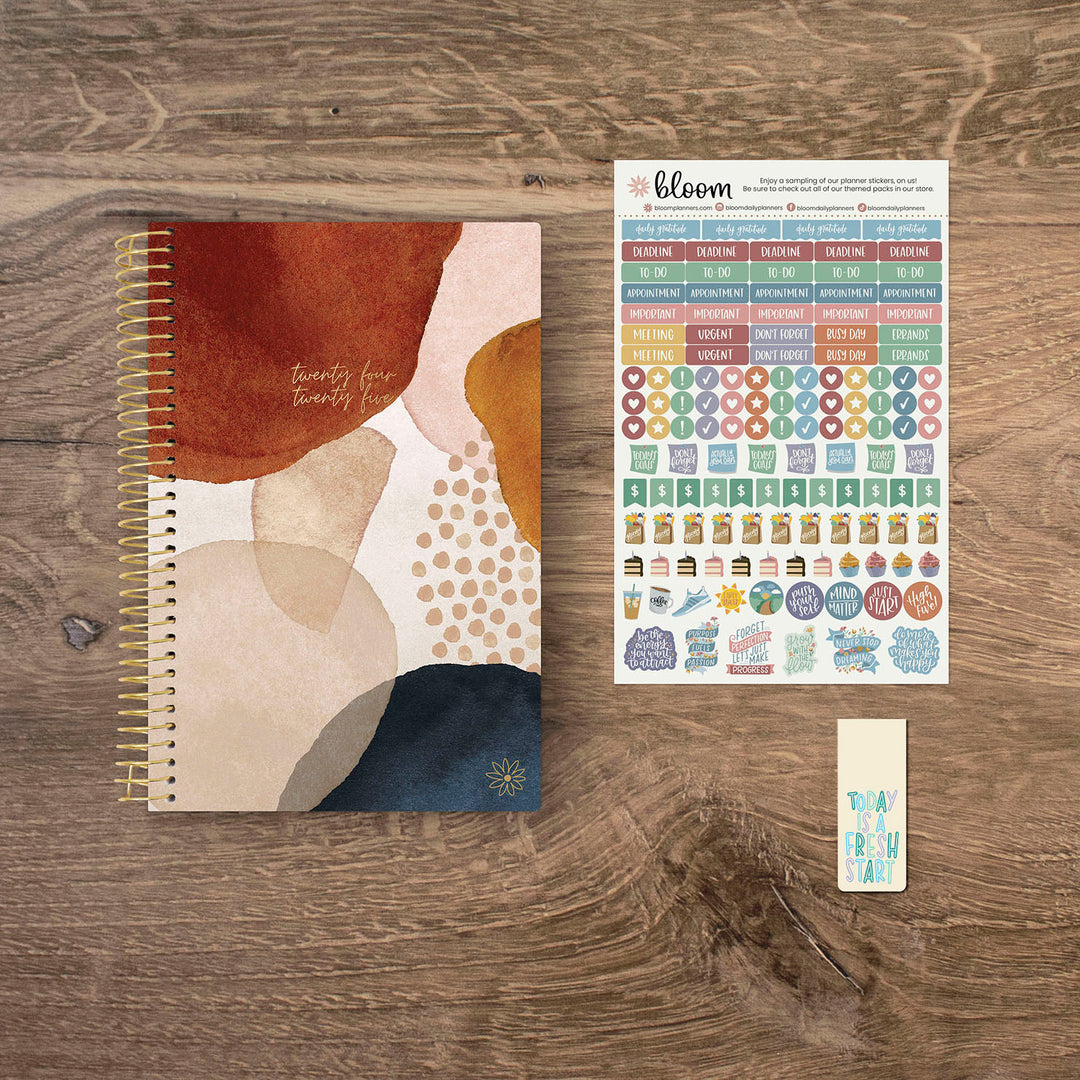 2024-25 Soft Cover Planner, 5.5" x 8.25", Earthy Abstract, Blue