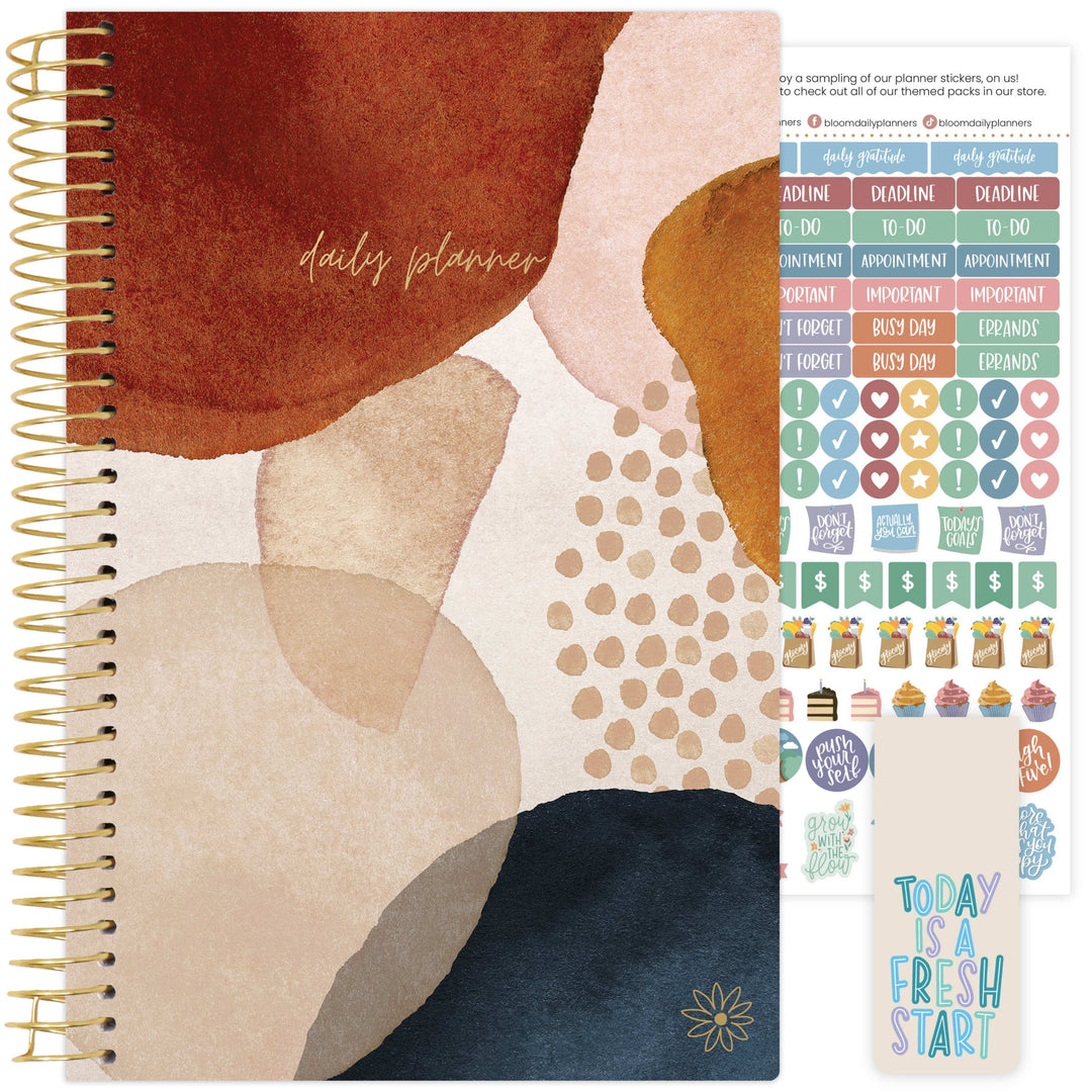 Undated Soft Cover Planner, 5.5" x 8.25", Earthy Abstract, Blue