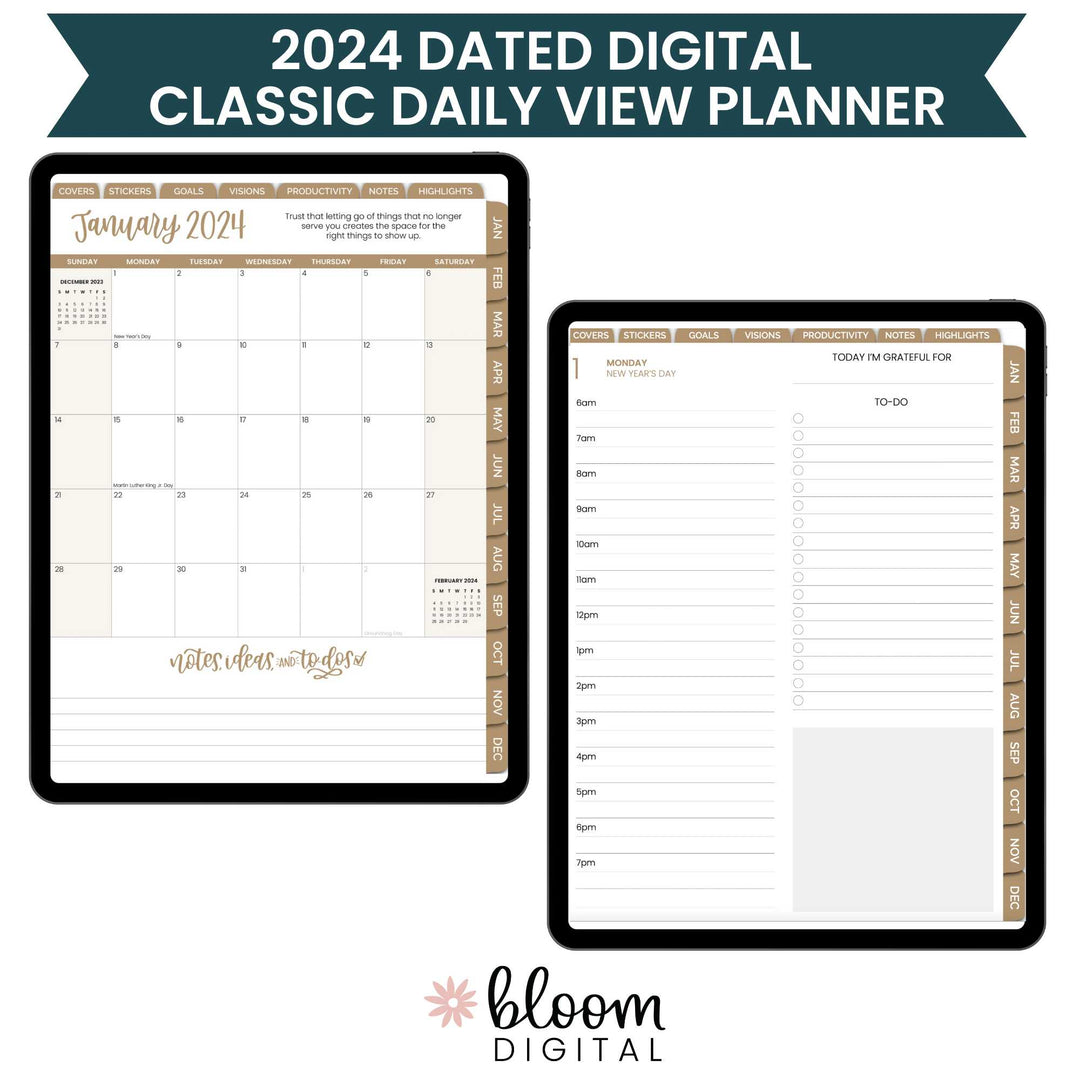 Digital 2024 Classic Planner, Daily Vertical View, for Digital Planning on iPad