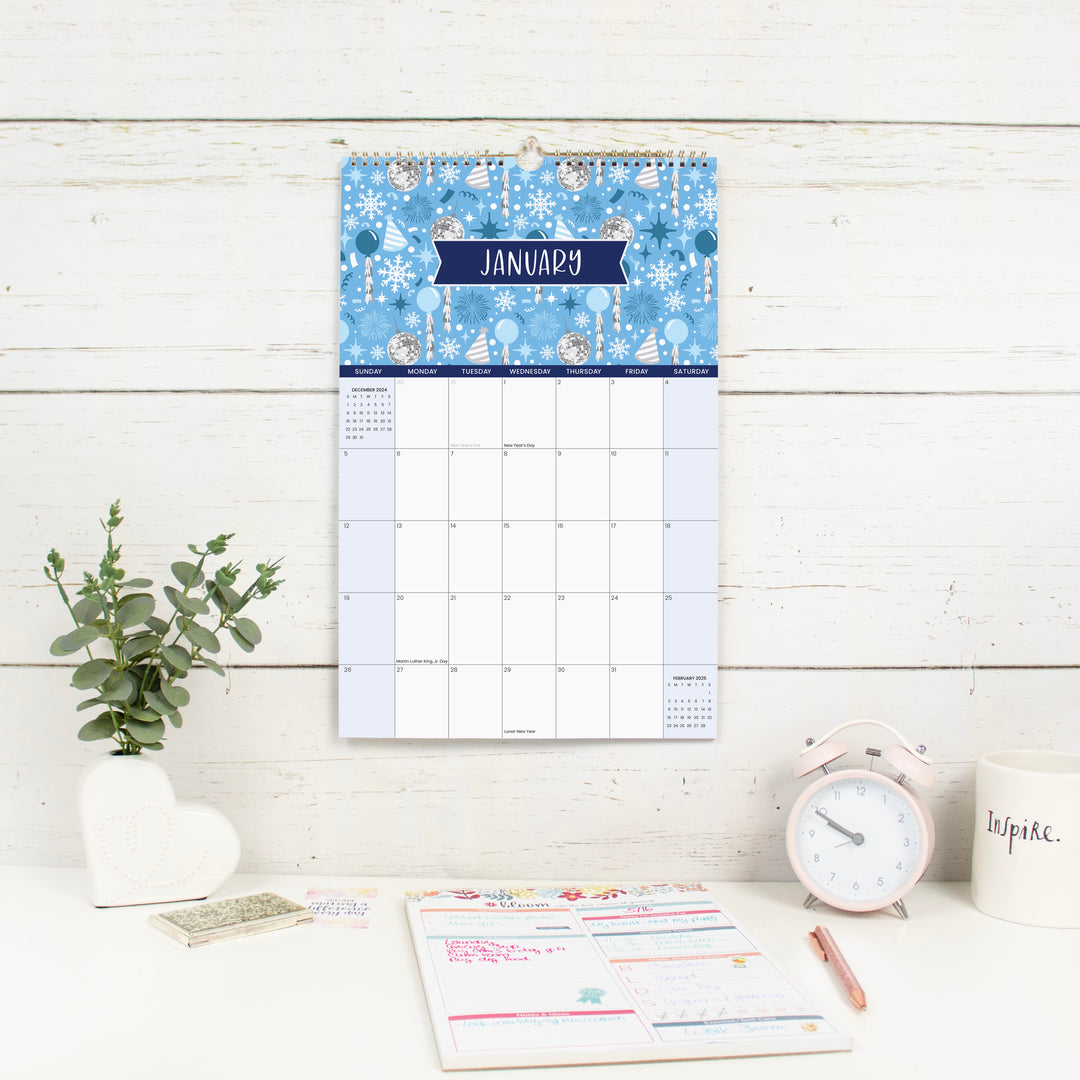 2025 Hanging Calendar, 11" x 17", Holiday Icons