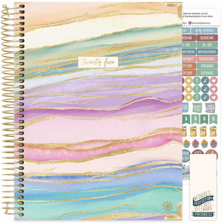 2025 Hard Cover Planner, 8.5" x 11", Watercolor Waves