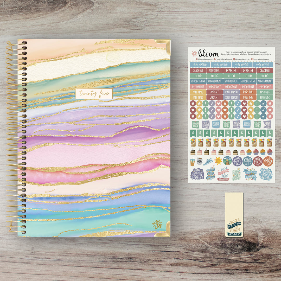 2025 Hard Cover Planner, 8.5" x 11", Watercolor Waves