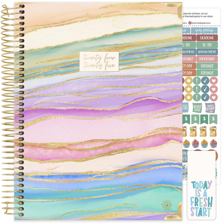 2024-25 Hard Cover Planner, 8.5" x 11", Watercolor Waves