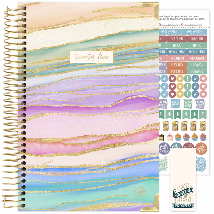 2025 Hard Cover Planner, 5.5" x 8.25", Watercolor Waves