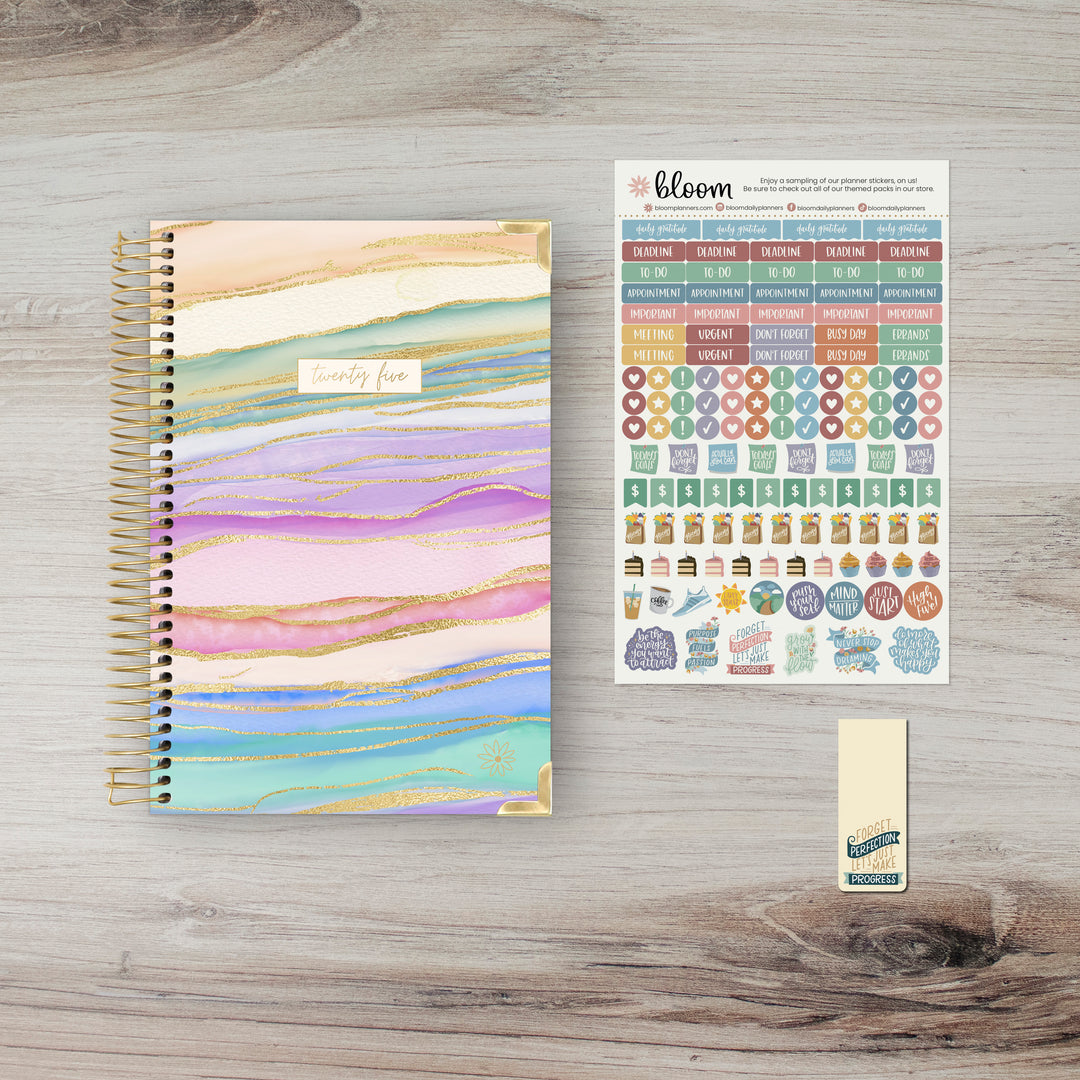 2025 Hard Cover Planner, 5.5" x 8.25", Watercolor Waves