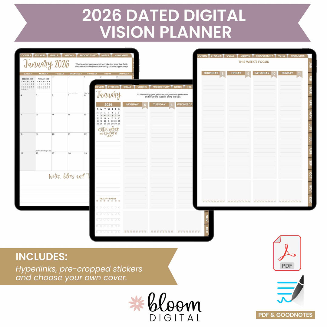 Digital Planner, Dated 2026 Vision Planner