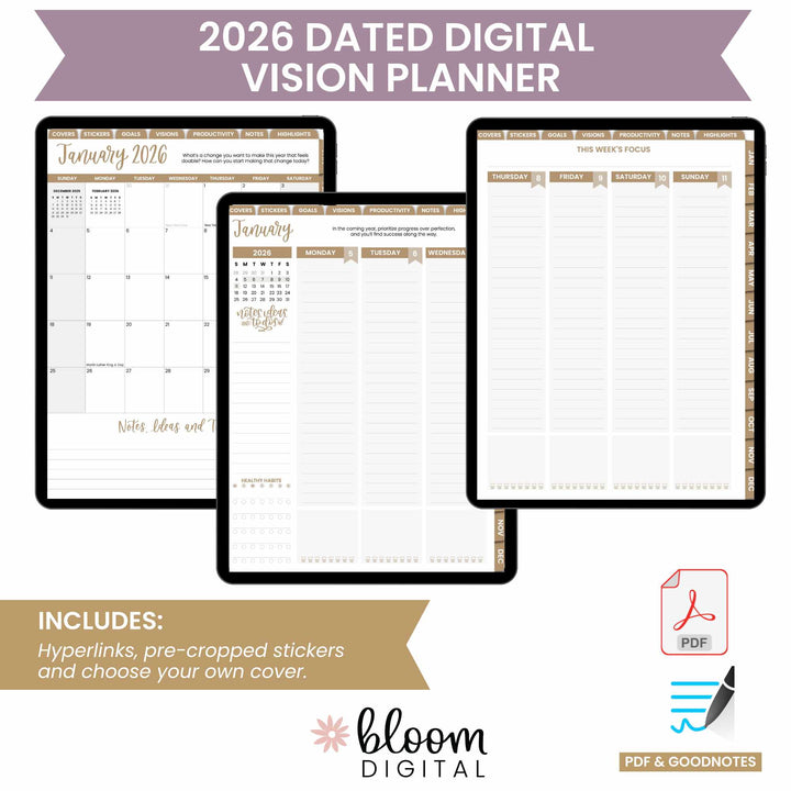 Digital Planner, Dated 2026 Vision Planner