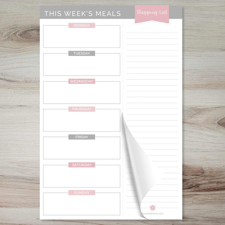 Planning Pad, 6" x 9", Meal Planning Pad with Magnets, Pink & Grey