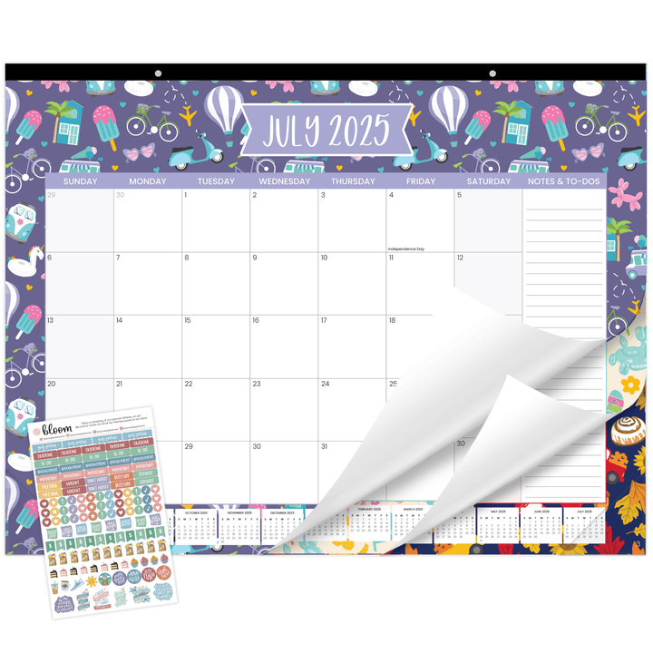 2025-26 Desk & Wall Calendar, 16" x 21", Holiday Icons