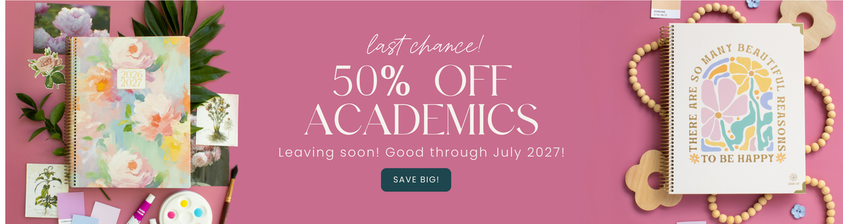 50% off promotional banner for academic planners 
