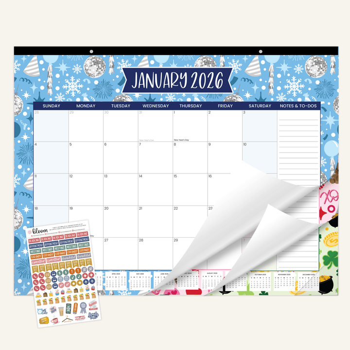 2026 Desk & Wall Calendar, 16" x 21", Holiday Icons