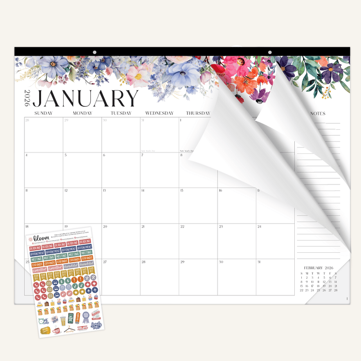 2026 Desk & Wall Calendar, 16" x 21", Seasonal Florals