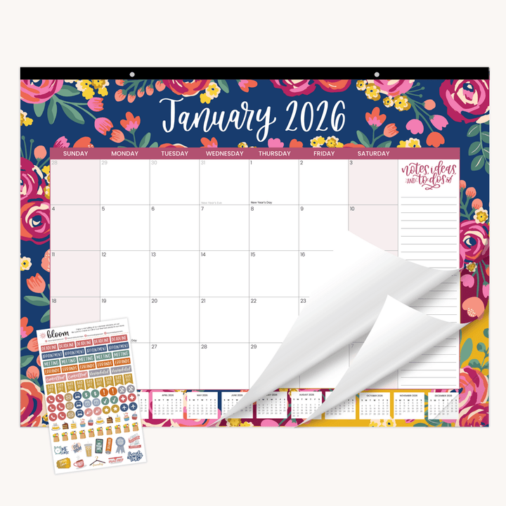 2026 Desk & Wall Calendar, 16" x 21", Vintage Floral