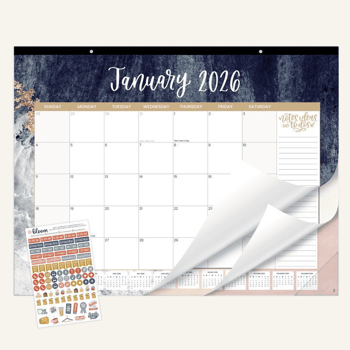 2026 Desk & Wall Calendar, 16" x 21", Watercolor