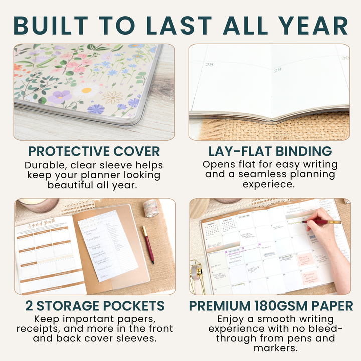 Image highlighting the premium elements of the planner that make it last all year.