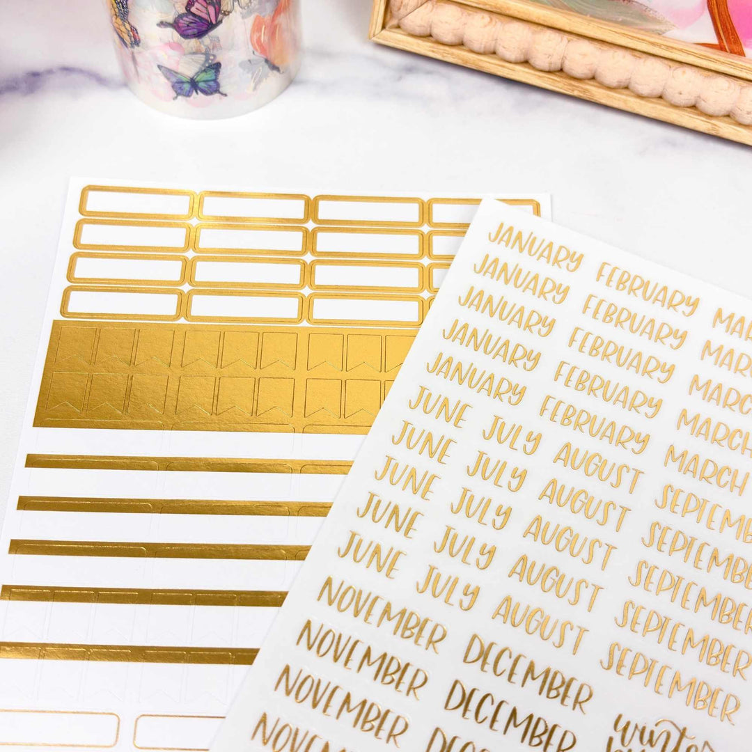 Planner Stickers | Calendar Essentials | Gold Foil on Clear - bloom daily planners