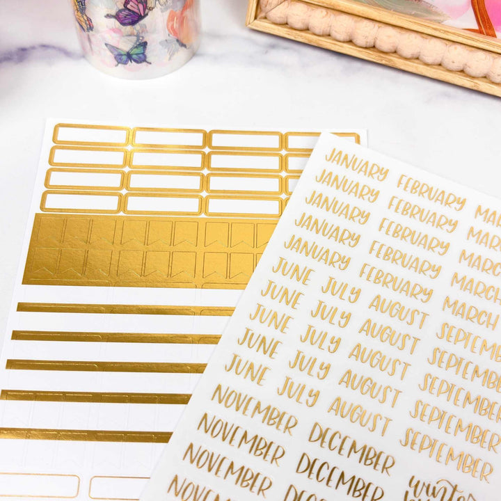 Planner Stickers | Calendar Essentials | Gold Foil on Clear - bloom daily planners