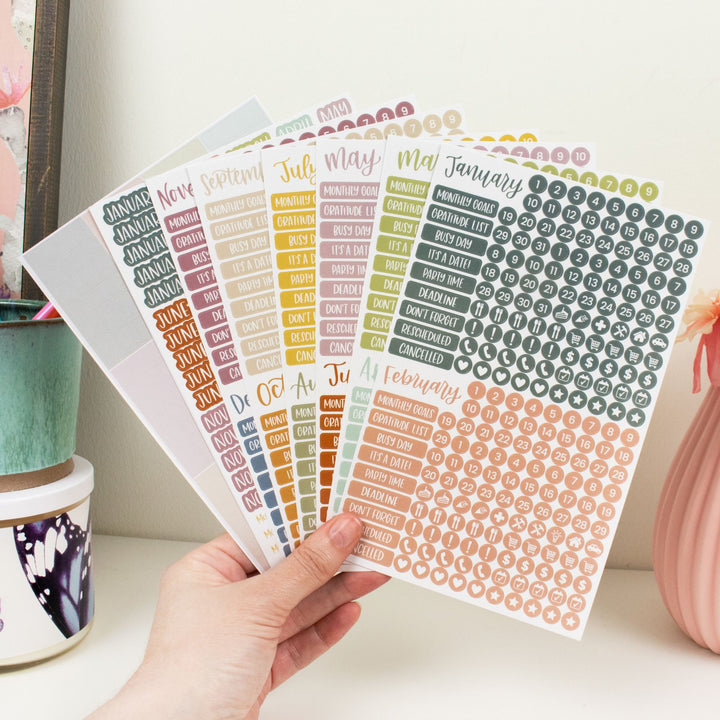 Planner Stickers, Calendar Essentials Pack, Retro Rainbow