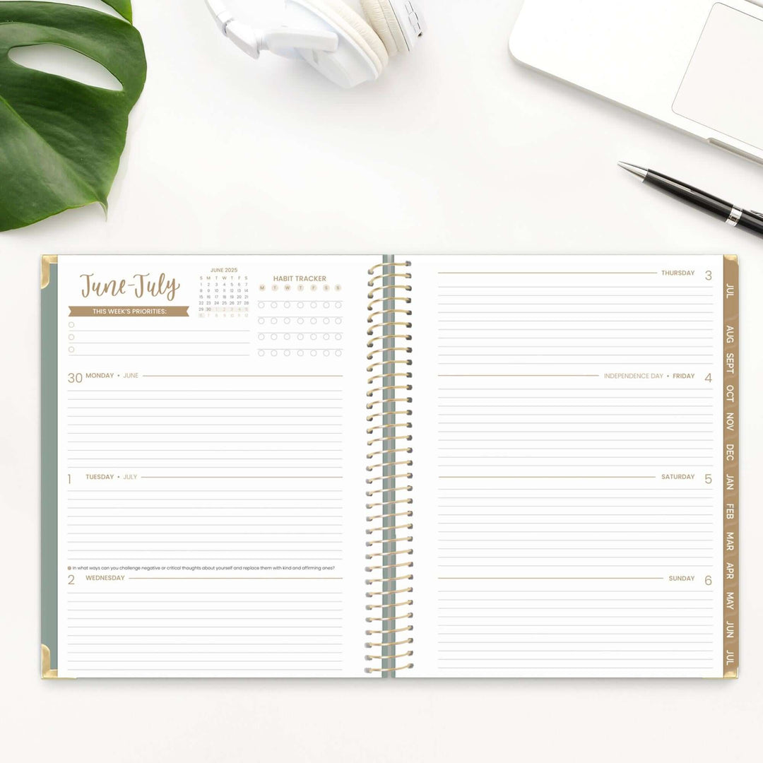 2025-26 Hard Cover Planner, 8.5" x 11", Green Linen