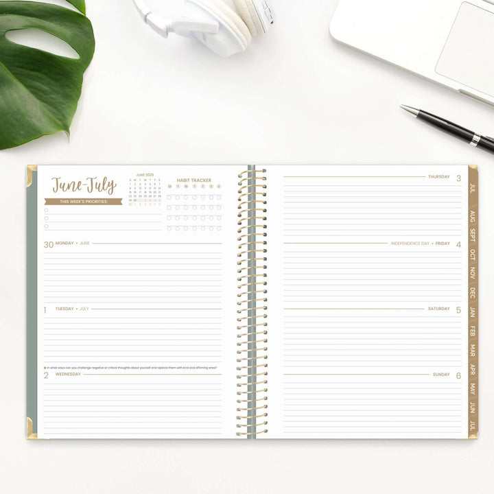 2025-26 Hard Cover Planner, 8.5" x 11", Green Linen