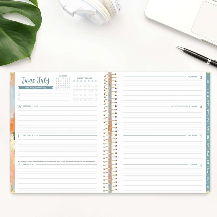 2025-26 Hard Cover Planner, 8.5" x 11", Painted Peonies