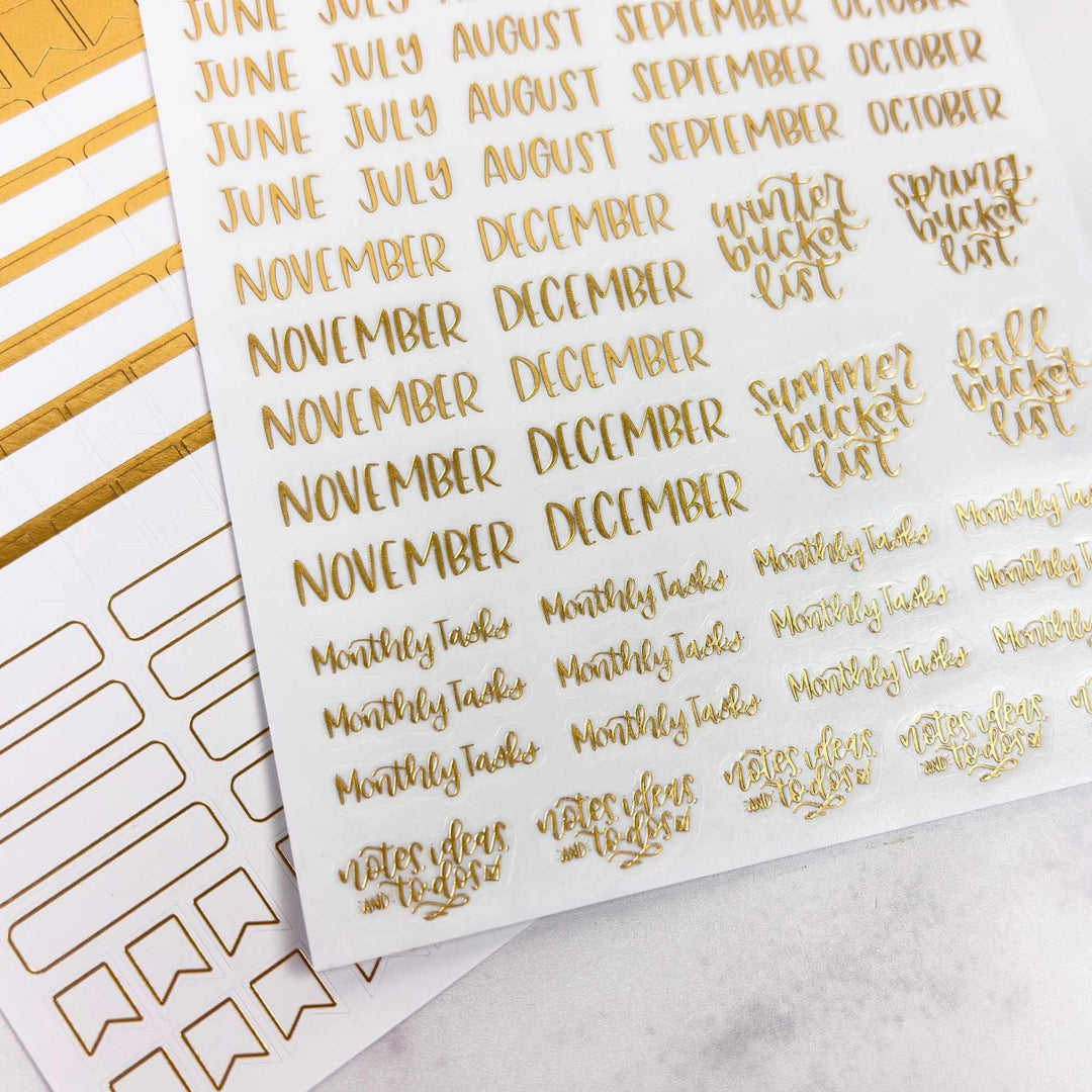 Planner Stickers | Calendar Essentials | Gold Foil on Clear - bloom daily planners