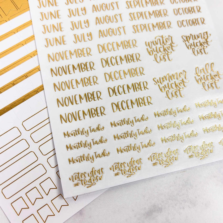 Planner Stickers | Calendar Essentials | Gold Foil on Clear - bloom daily planners
