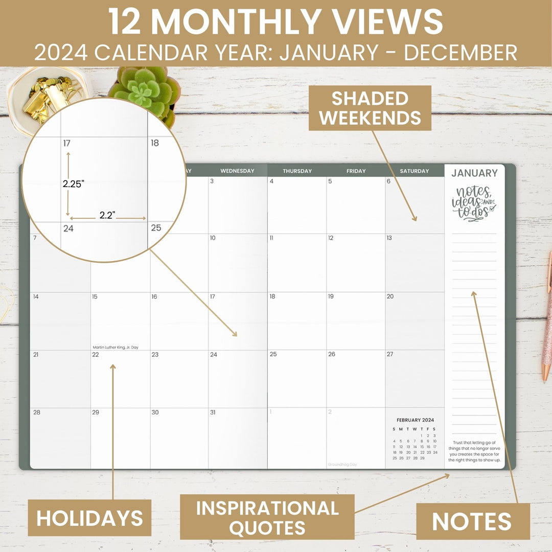 2024 Monthly Planner, 9" x 12", Eucalyptus