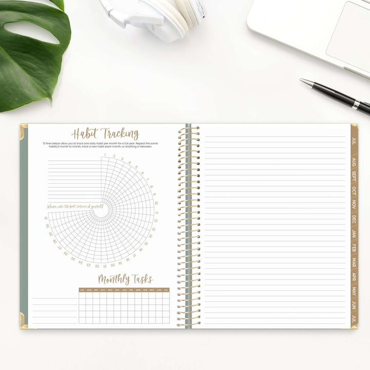 2025-26 Hard Cover Planner, 8.5" x 11", Green Linen