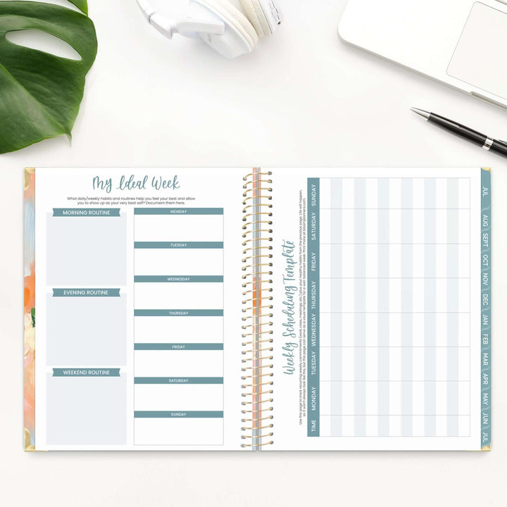 2025-26 Hard Cover Planner, 8.5" x 11", Painted Peonies